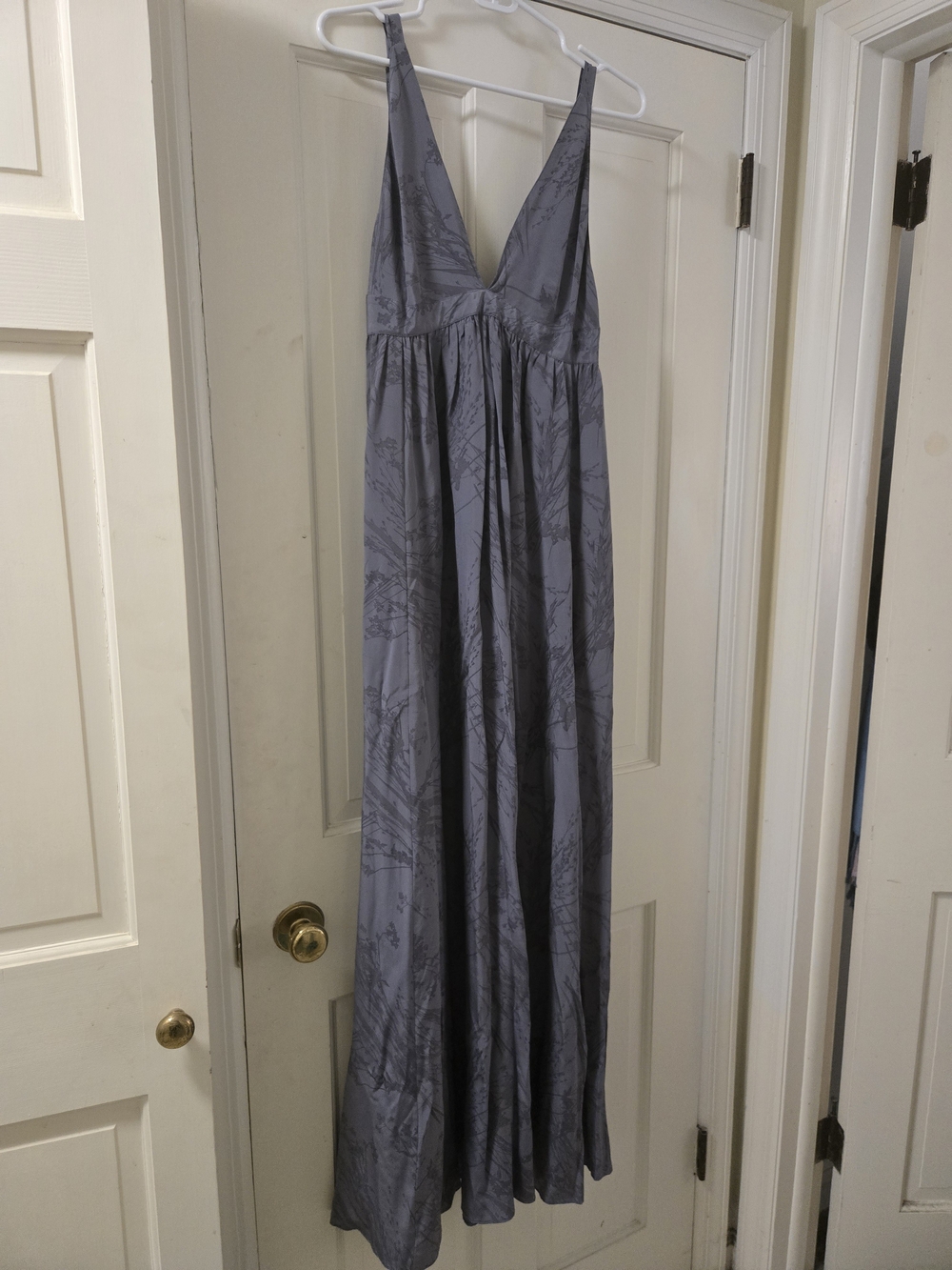 YaYa Aflalo 100% Silk V-Neck Maxi Dress in Slate Grey